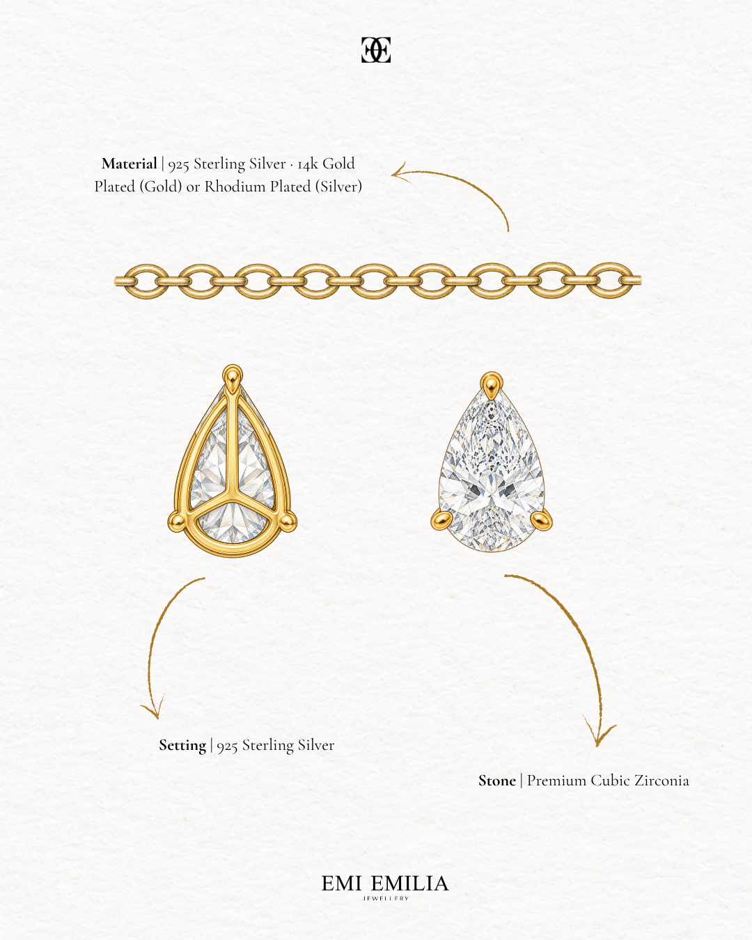 Piper Pear Necklace Vertical